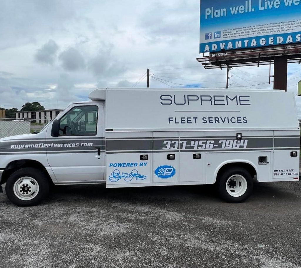 side view of Supreme Fleet Services truck wrap