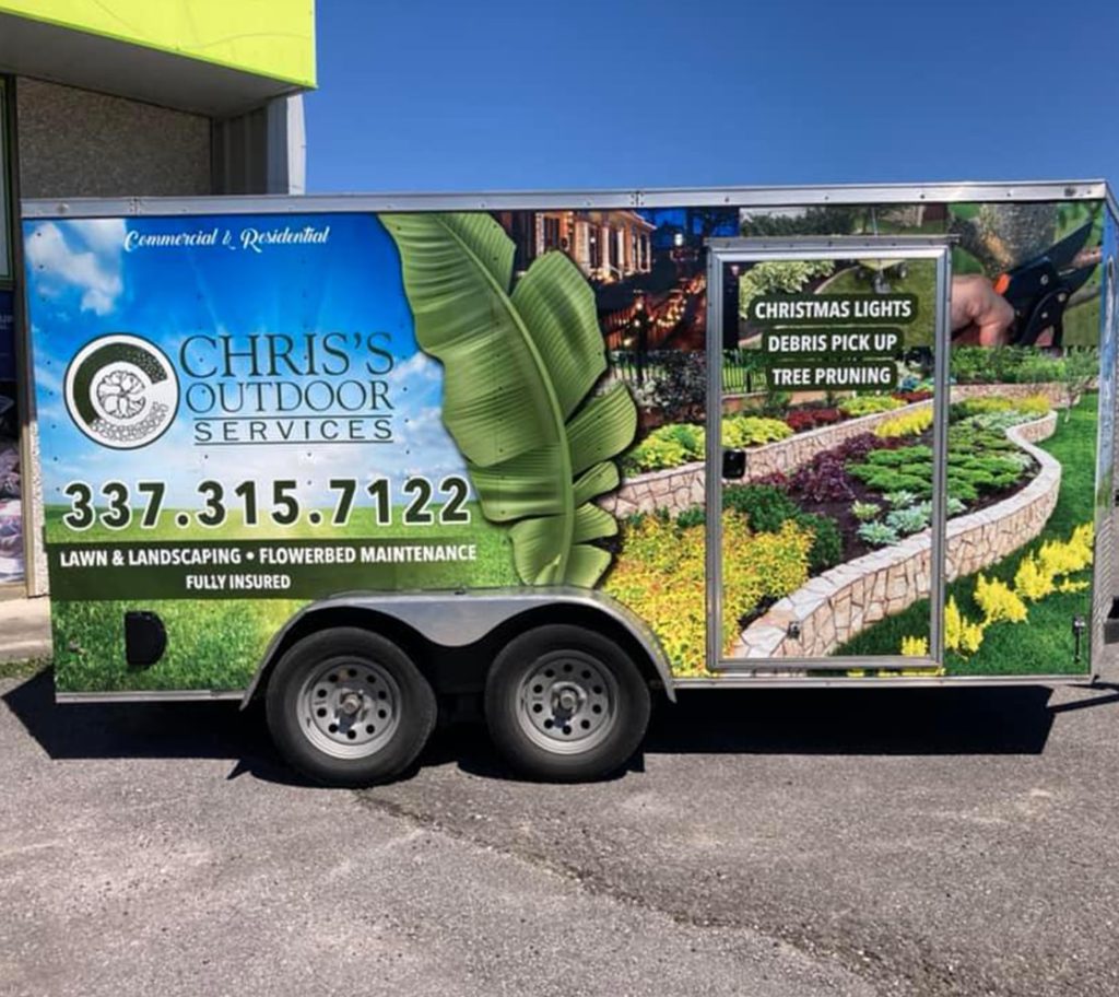 side view of Chris's Outdoor Services Trailer Wrap