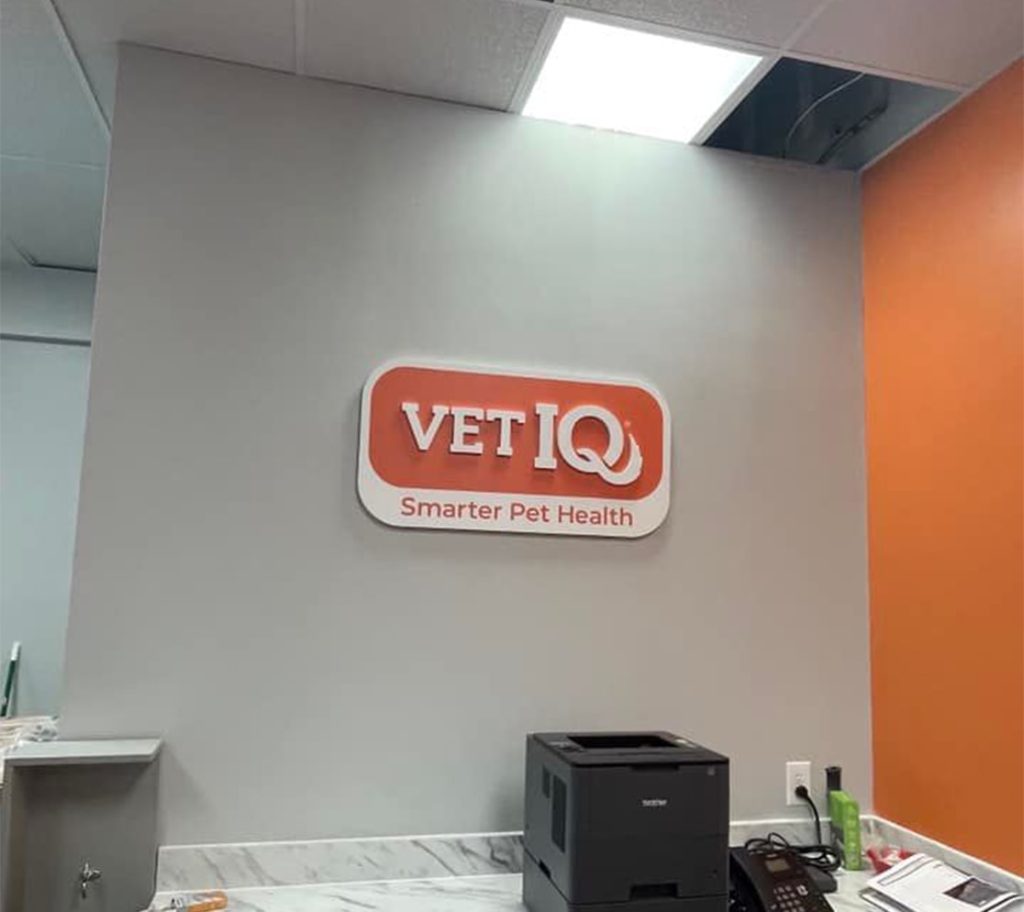 VET IQ signage inside of office