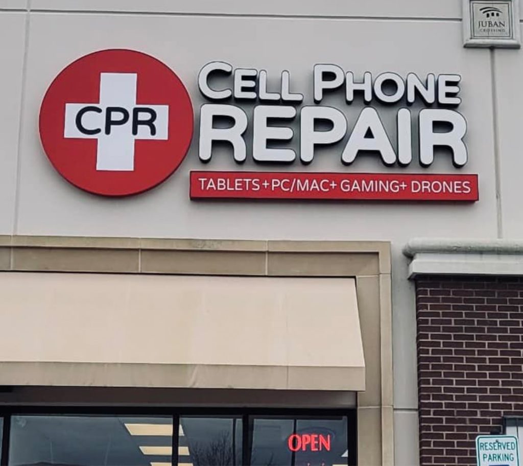 close-up front view of Exterior Signage for CPR Cell Phone Repair